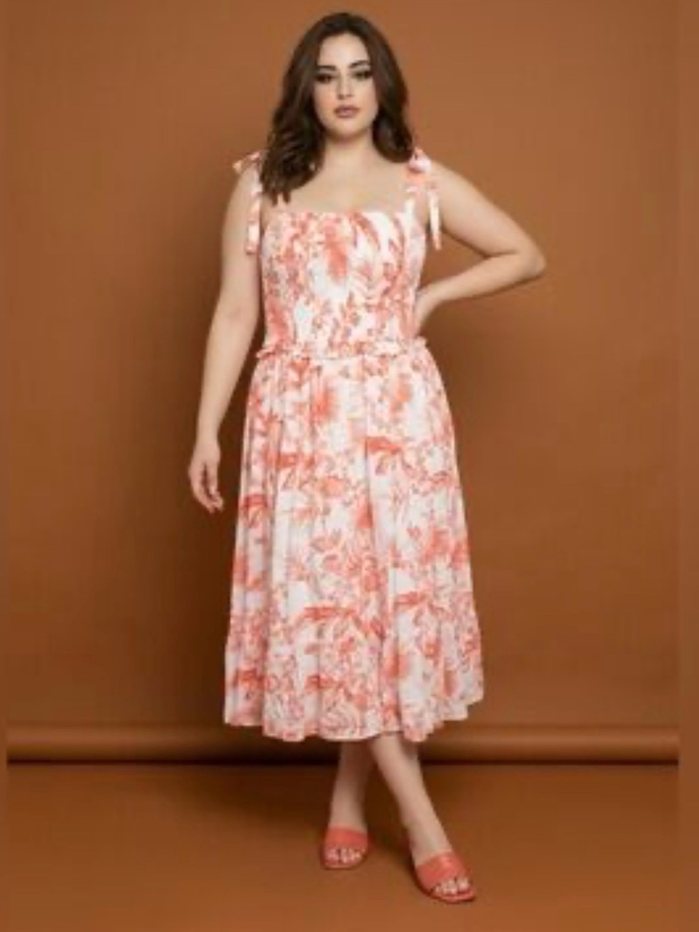 torrid White and Coral Floral Midi Dress